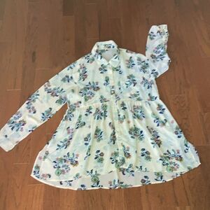 RED CAMEL XL Beautiful Side Slit Sheer Floral Shacket Blouse Rollup sleeve Top